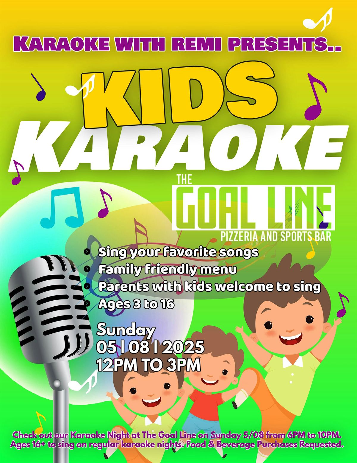 Kids Karaoke With REMi at The Goal Line in Franklin Park Sunday June 8th, 8 June | Event in Franklin Park