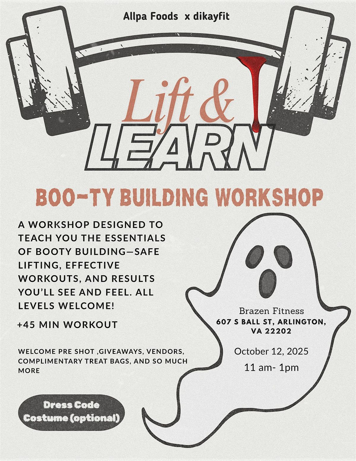 Lift & Learn- BOO-ty Workshop, 12 October | Event in Arlington | AllEvents