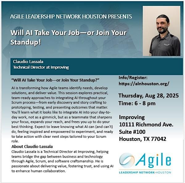 Will AI Take Your Job—or Join Your Standup!, 28 August | Event in Houston | AllEvents