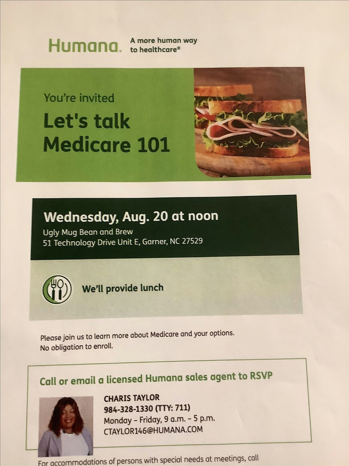 Humana Medicare 101 Lunch and Learn, 20 August | Event in Garner | AllEvents