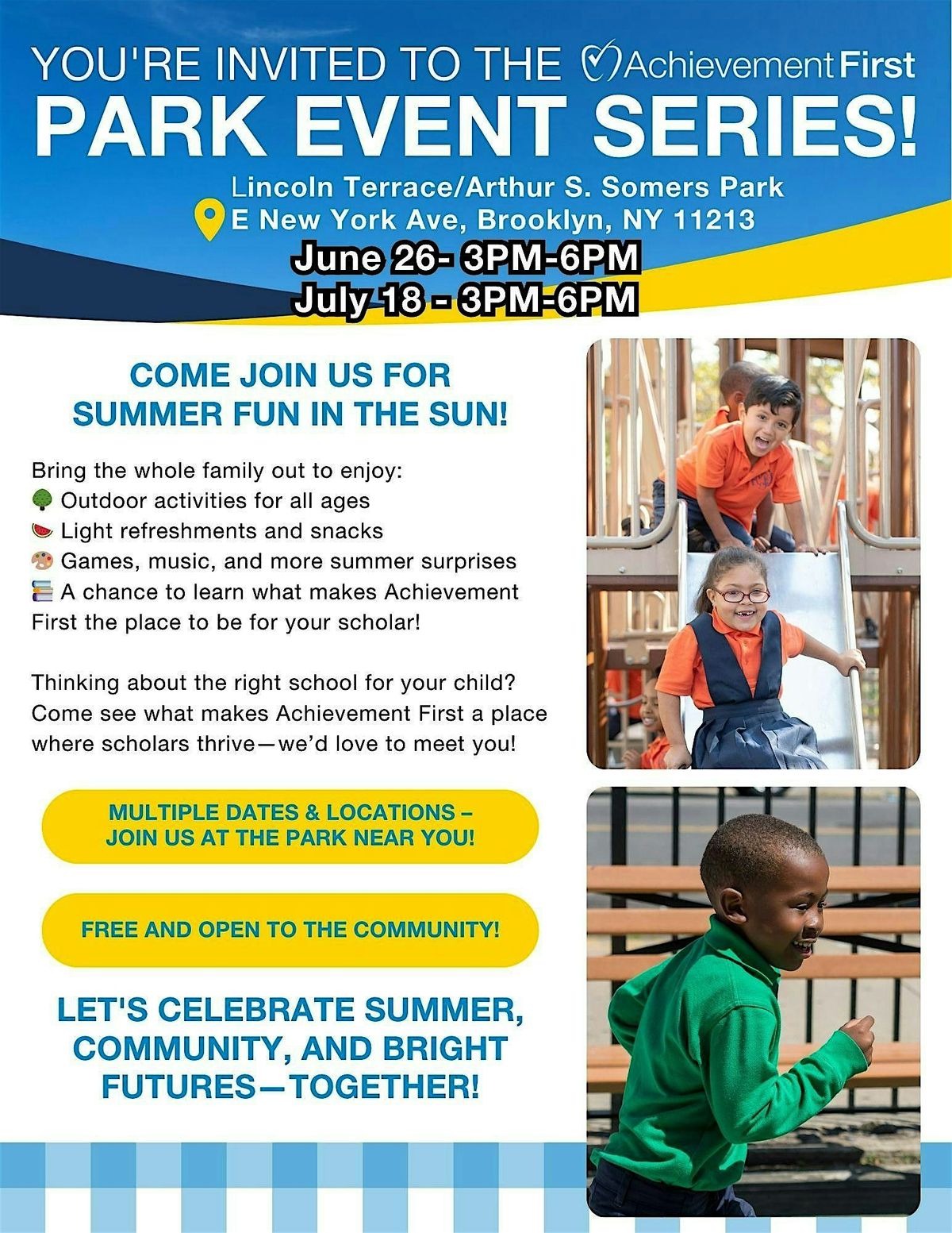 Achievement First Park Series: Lincoln Terrace Park!, 26 June | Event in Brooklyn | AllEvents