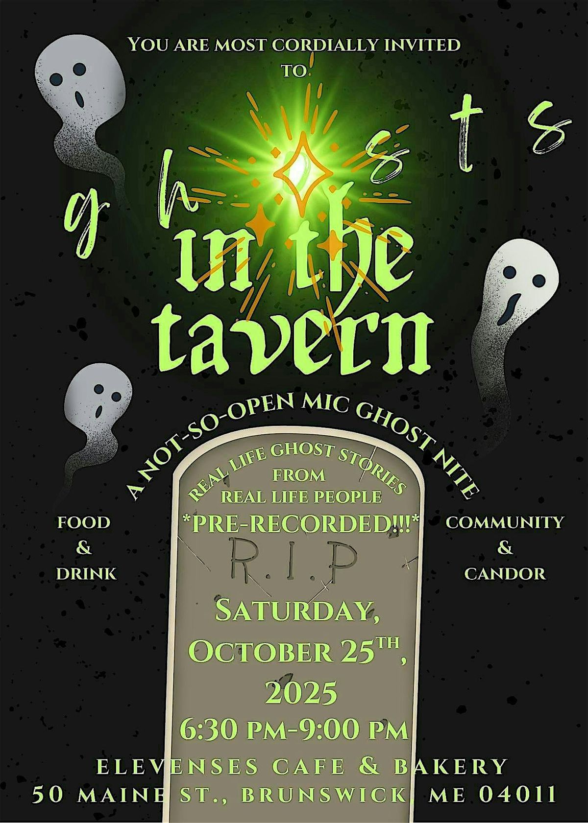 GHOSTS IN THE TAVERN: NOT-SO-OPEN MIC GHOST NITE AT ELEVENSES, 25 October | Event in Brunswick | AllEvents