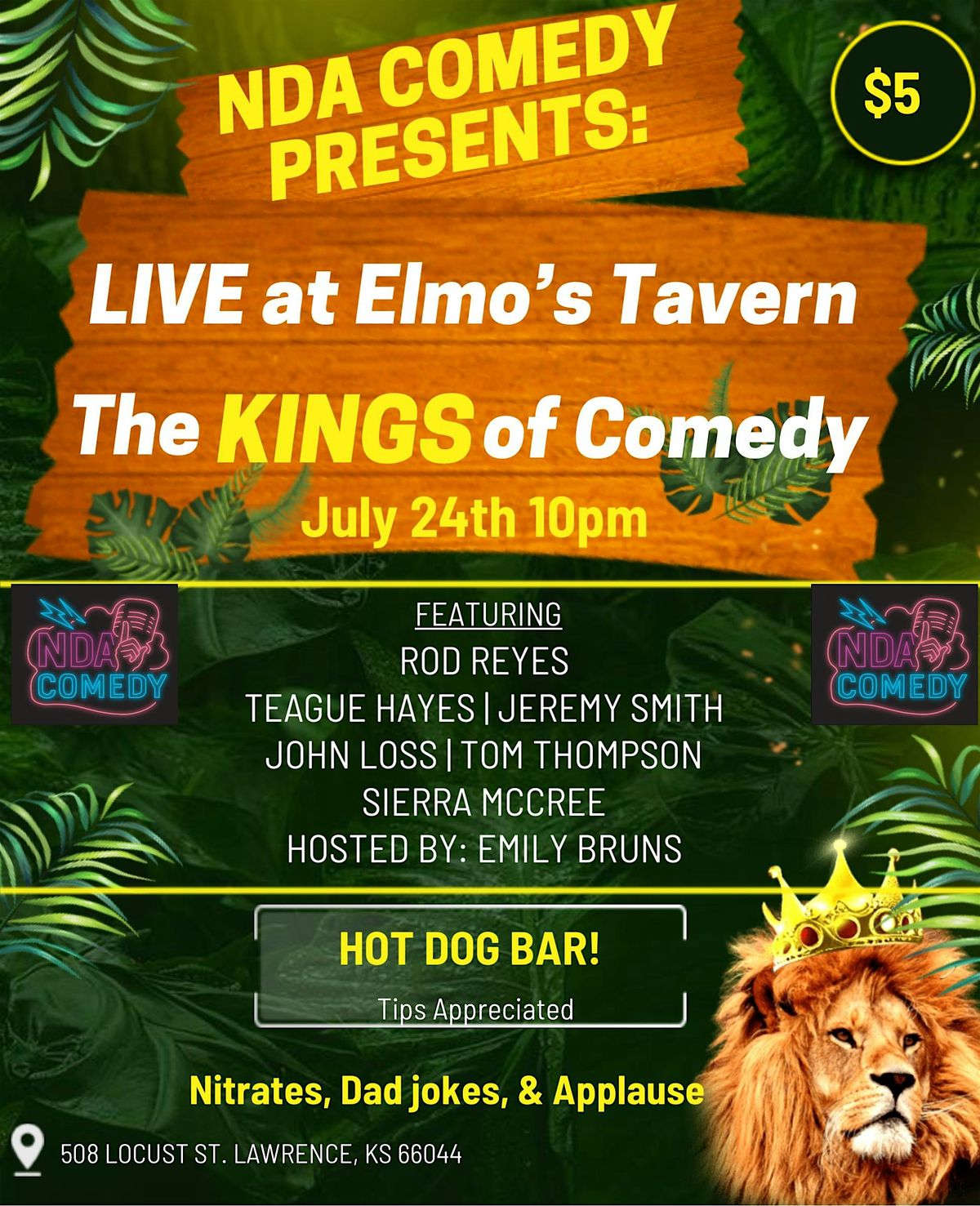 The KINGS of Comedy! LIVE at Elmo's Tavern. Presented by NDA Comedy, 24 July | Event in Lawrence | AllEvents