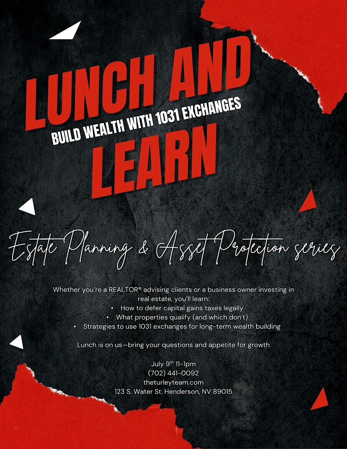 LUNCH & LEARN SPOTLIGHT: Build Wealth with 1031 Exchanges, 9 July | Event in Henderson | AllEvents