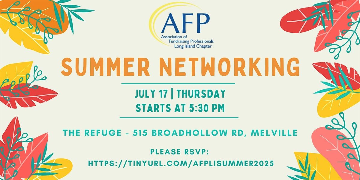 AFPLI Summer Membership & Networking Event - July 17th - 5:30 - 7:30 PM, 17 July | Event in Melville | AllEvents