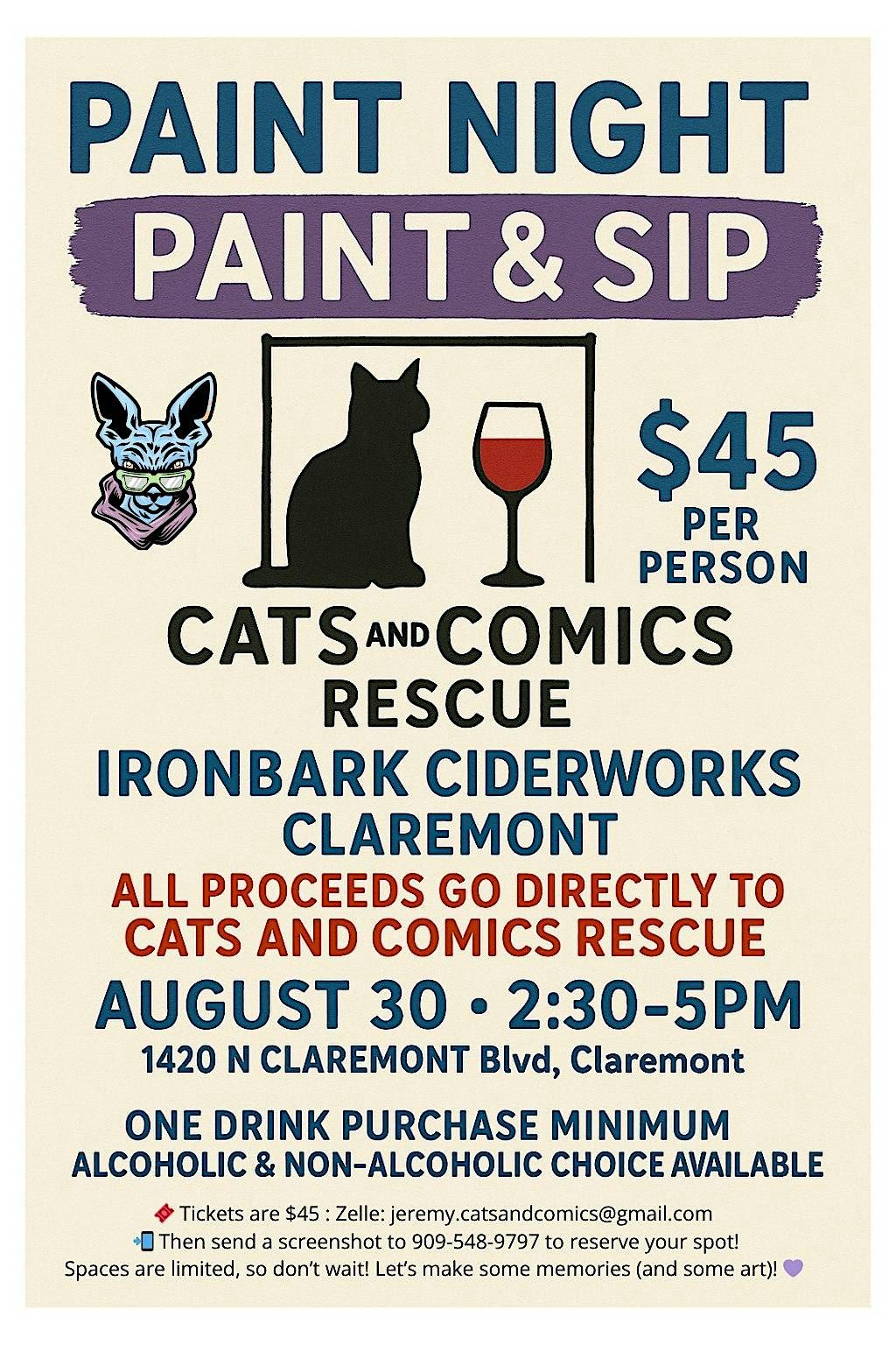 Paint & Sip for a Good Cause - Cats and Comics Rescue, 30 August | Event in Claremont | AllEvents