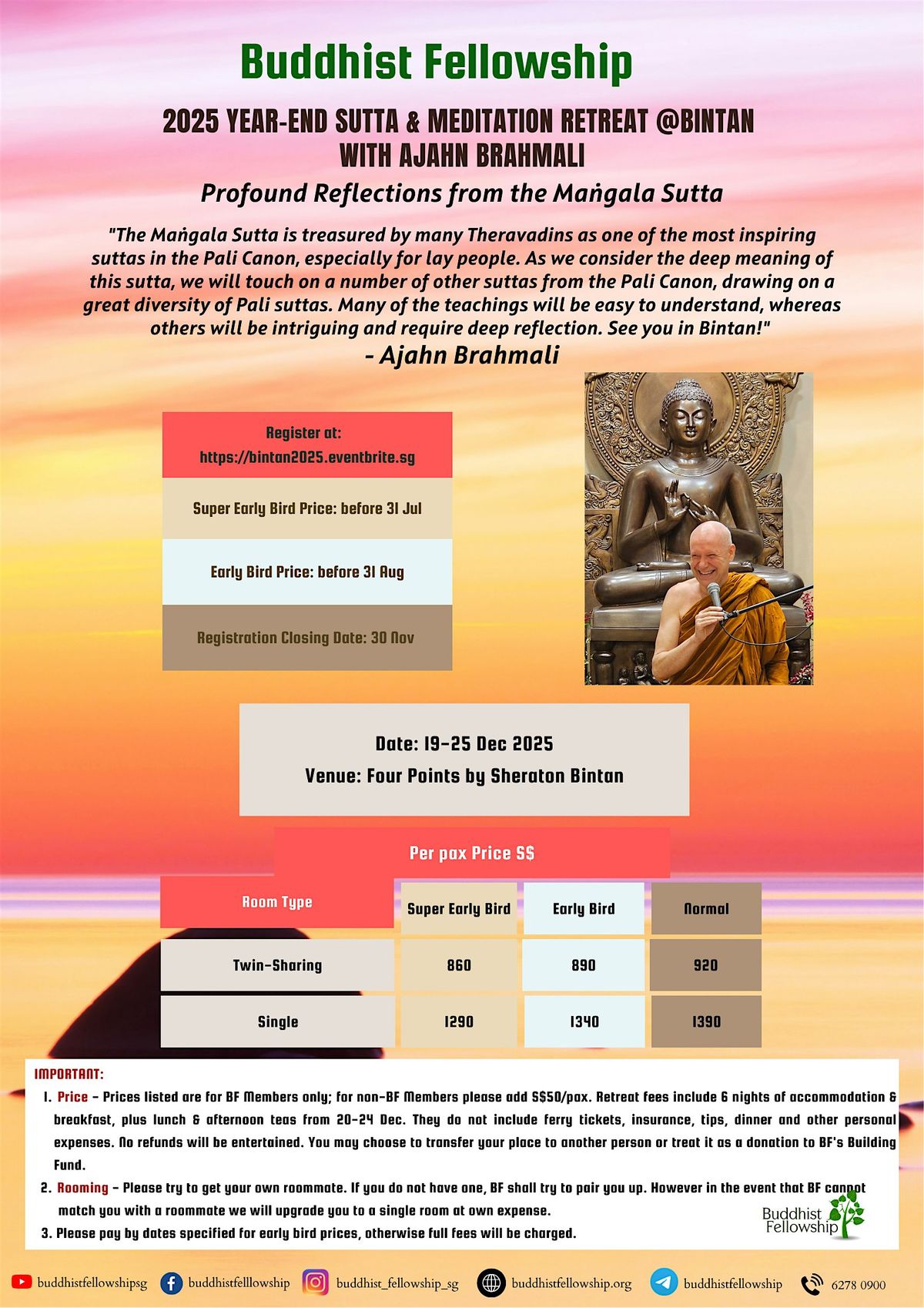 2025 Year-End Sutta & Meditation Retreat @Bintan with Ajahn Brahmali, 19 December | Event in Kec. Tlk. Sebong