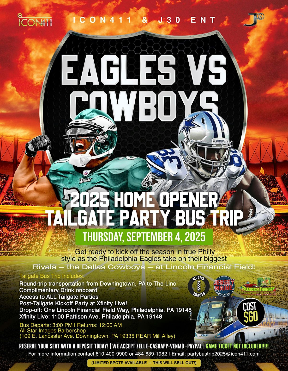 EAGLES vs. COWBOYS 2025 HOME OPENER TAILGATE PARTY BUS TRIP, 4 September | Event in Philadelphia | AllEvents