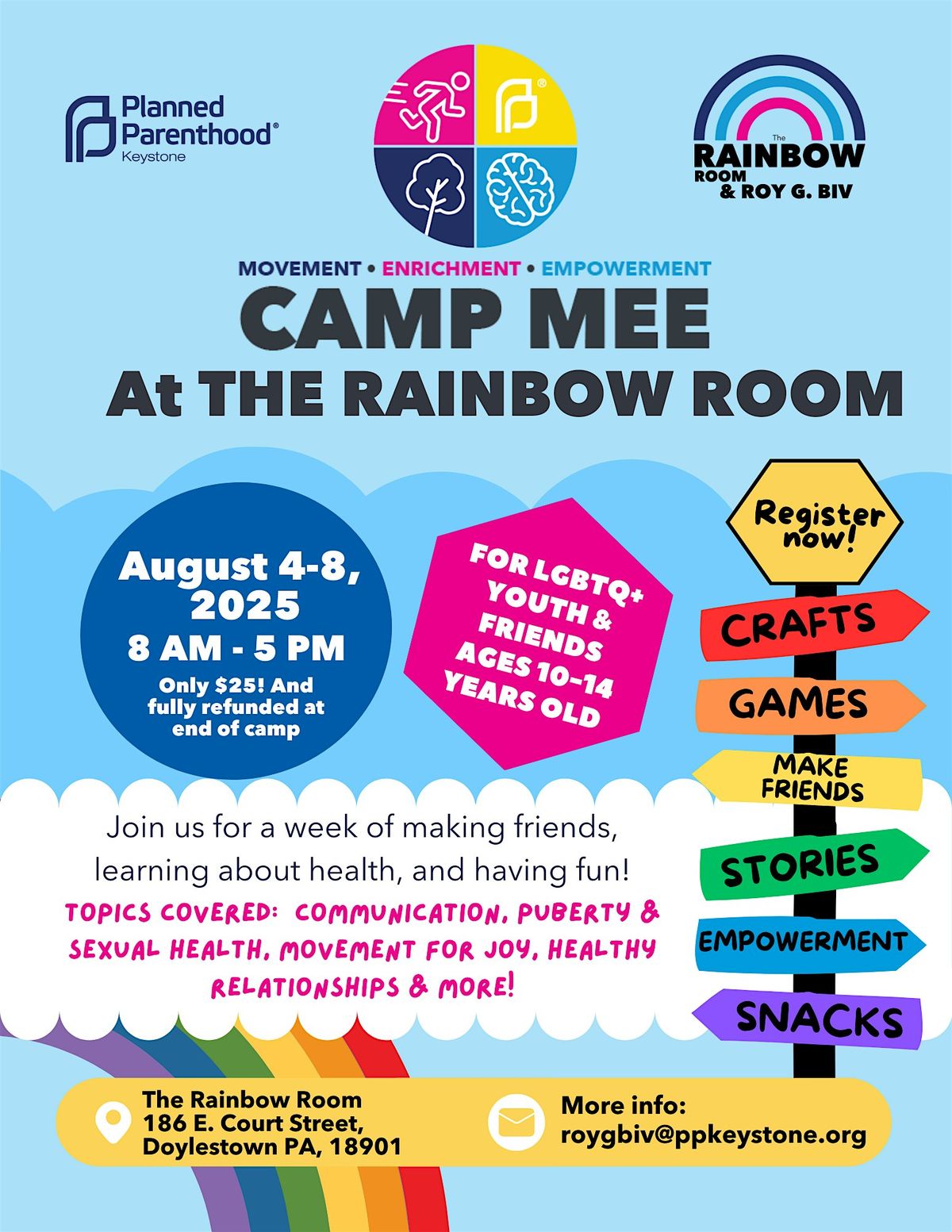 Application for ONE Camper Spot at Camp MEE at the Rainbow Room 2025!, 4 August | Event in Doylestown | AllEvents