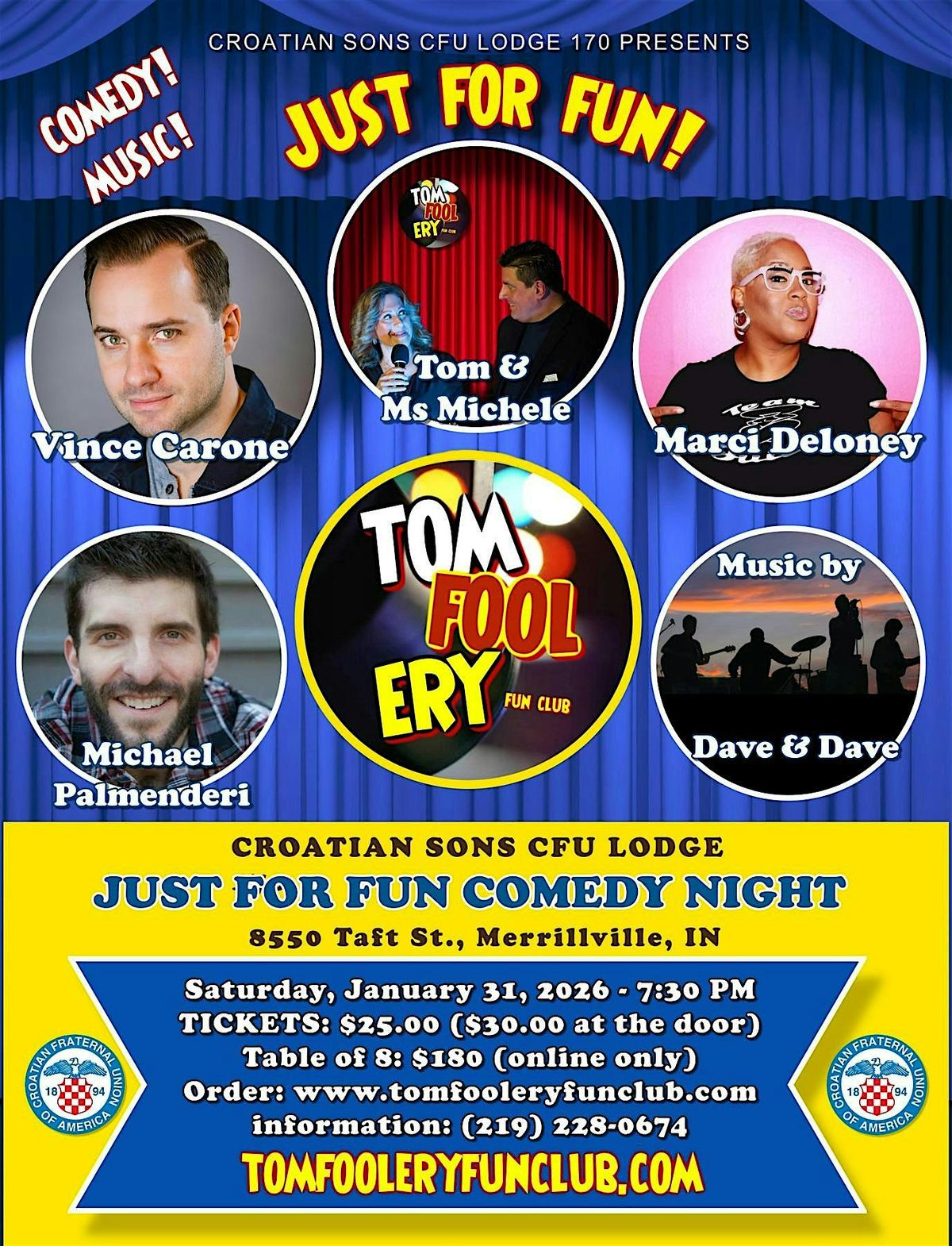 Tomfoolery: Just For Fun!, 31 January | Event in Merrillville | AllEvents