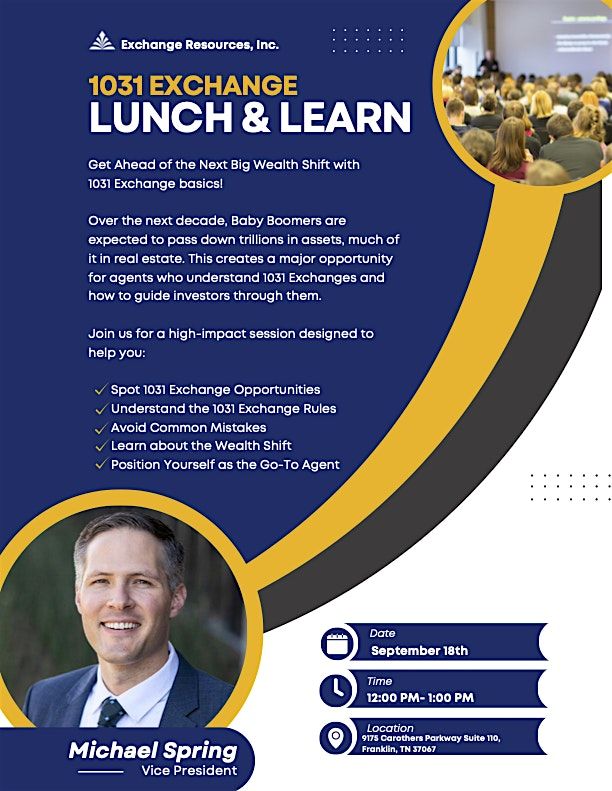 1031 Exchange Lunch & Learn, 18 September | Event in Franklin | AllEvents