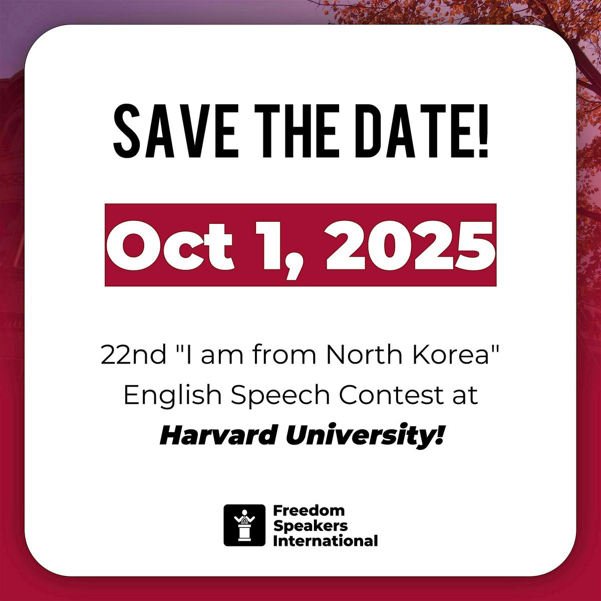 "I am from North Korea" speech contest #22 (at Harvard University), 1 October | Event in Cambridge