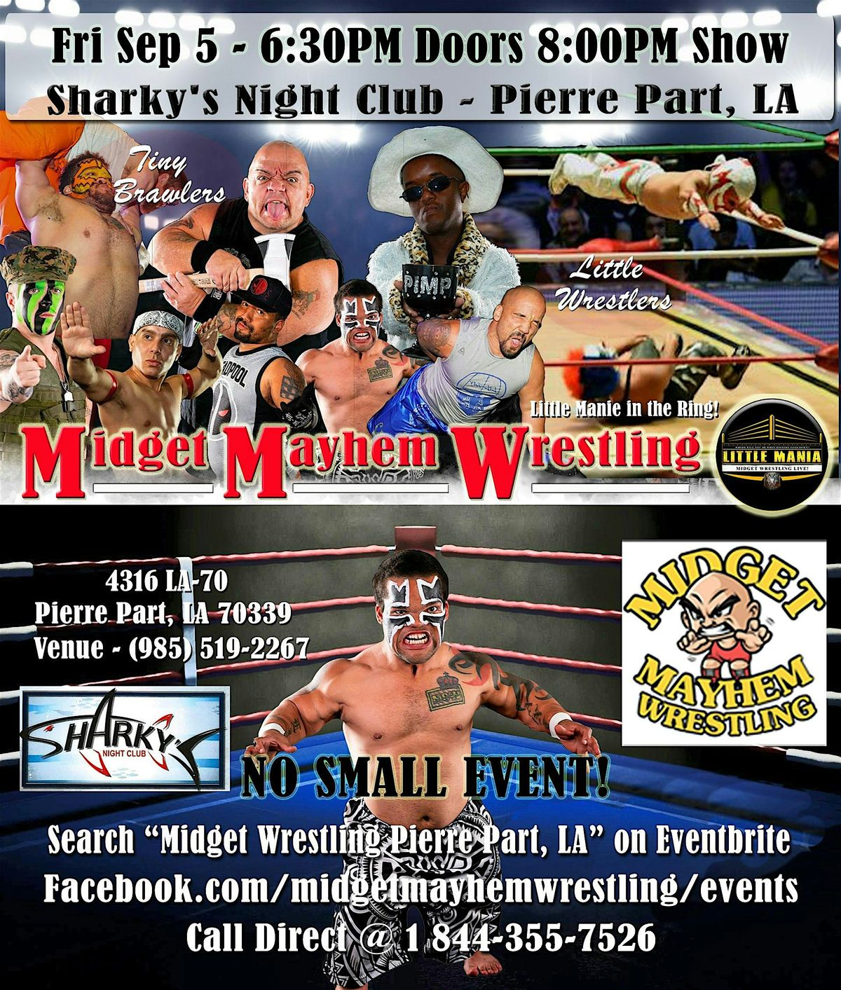 Midget Mayhem Wrestling Rips Through the Ring! Pierre Part LA 18+, 5 September | Event in Pierre Part | AllEvents