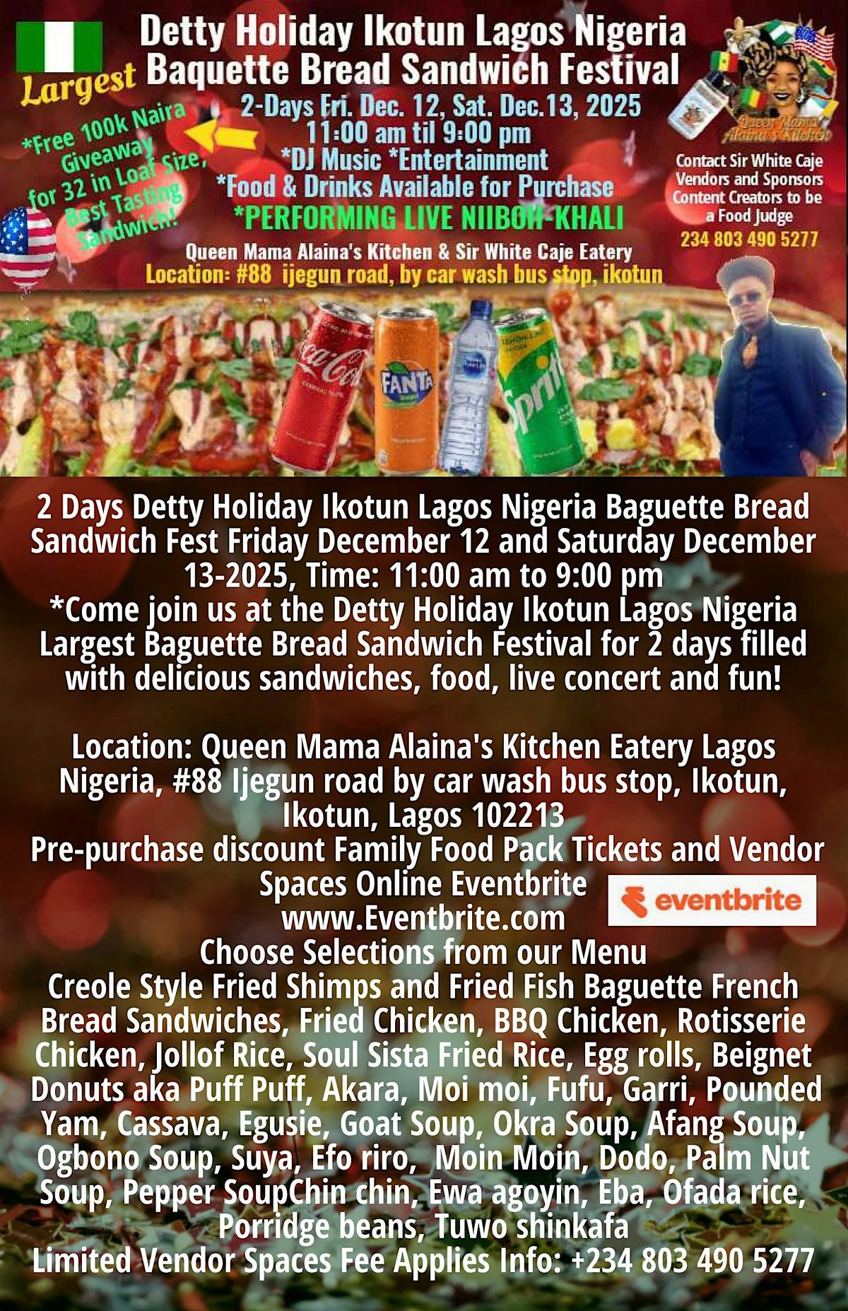 Detty Holiday Ikotun Lagos Nigeria Baguette Bread Sandwich Fest Dec.13-2025, 13 December | Event in Ikotun