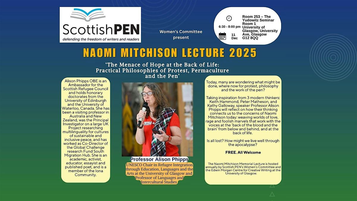 Naomi Mitchison Lecture: The Menace of Hope at the Back of Life, 11 December | Event in Glasgow | AllEvents