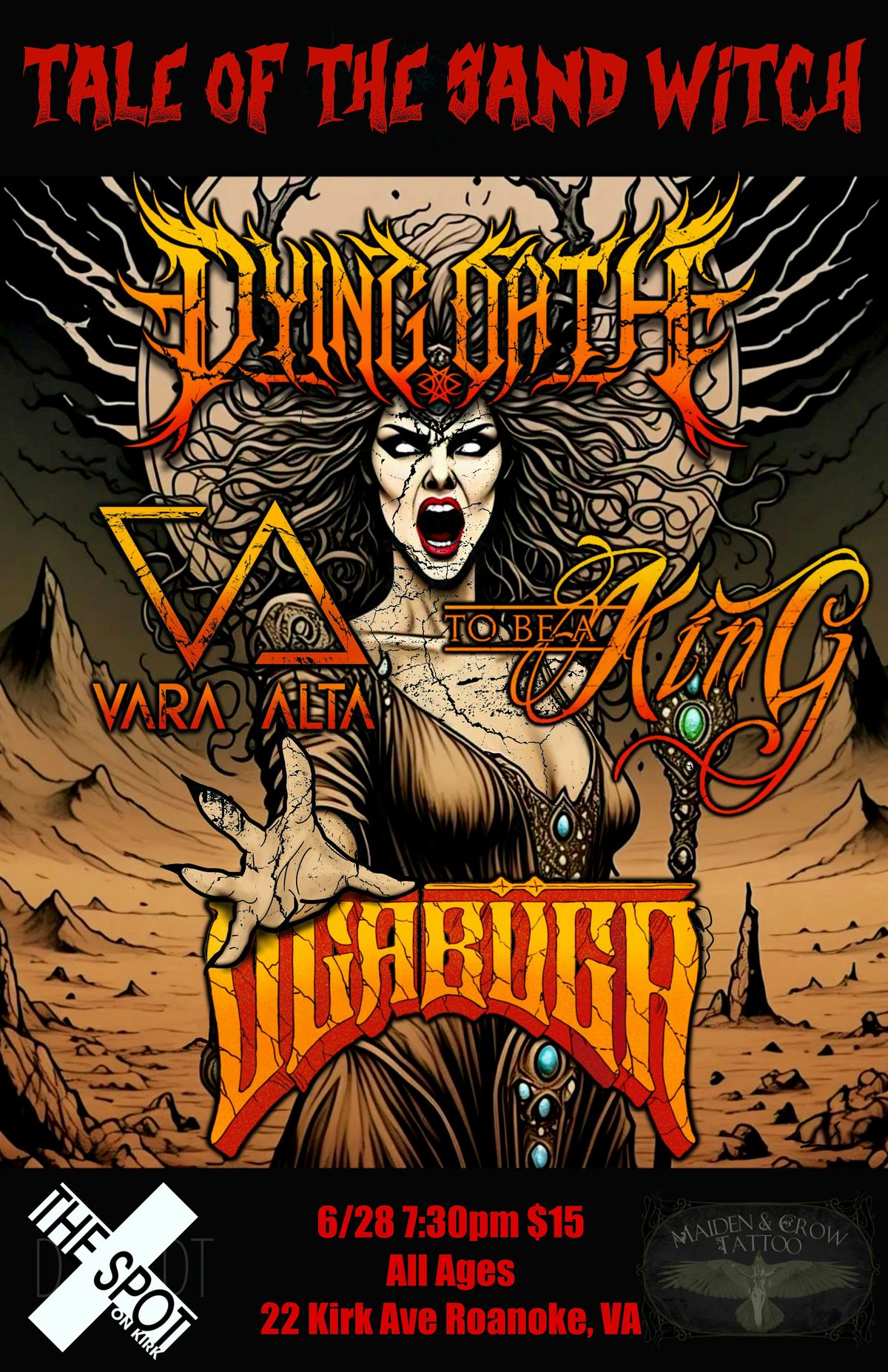 Maiden & Crow Presents: Dying Oath, Uga Buga, Vara Alta, To Be A King, 28 June | Event in Roanoke | AllEvents