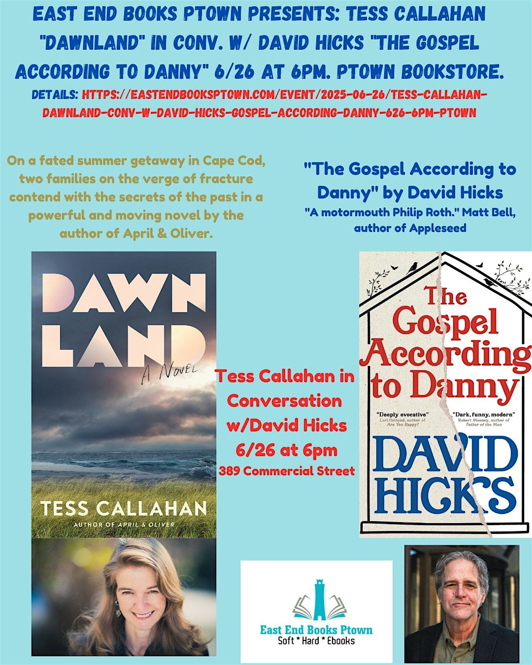 Tess Callahan "Dawnland" in Conv. w/ David Hicks, 26 June | Event in Provincetown | AllEvents
