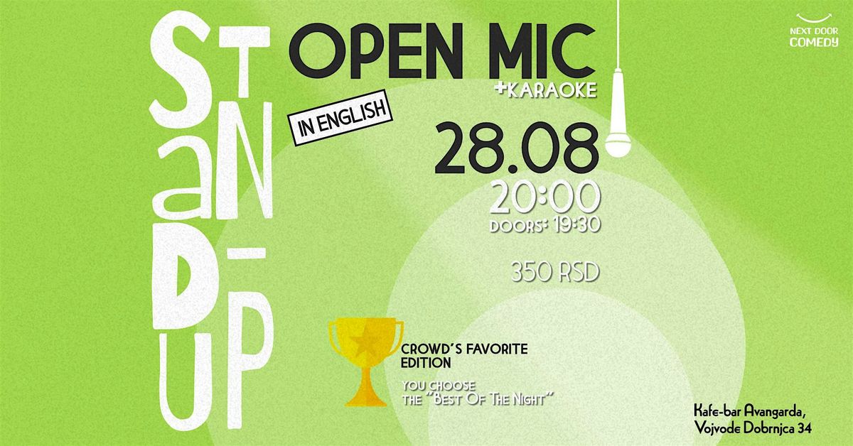 Stand-up open mic - crowd's favorite edition, 28 August | Event in Beograd | AllEvents