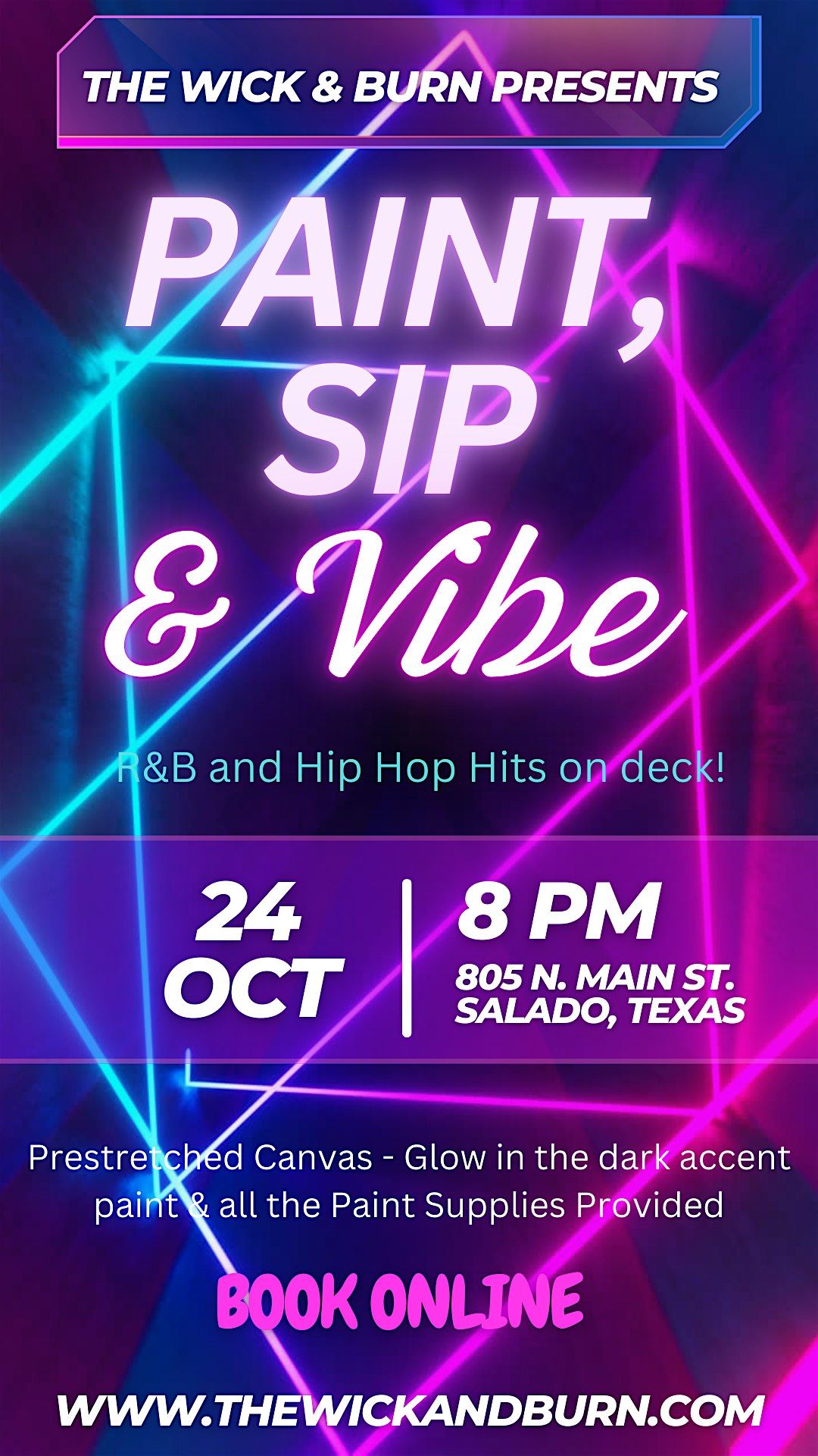 Paint, Sip & Vibe Glow Party, 24 October | Event in Salado | AllEvents
