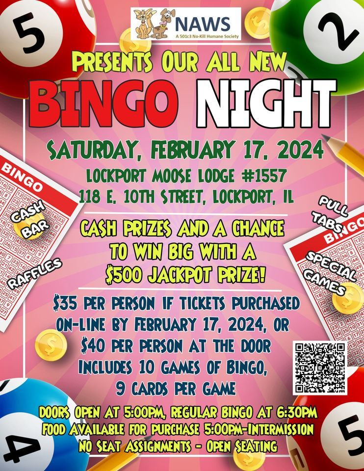 ***SOLD OUT*** All New Bingo Night for NAWS!, Lockport Moose Lodge