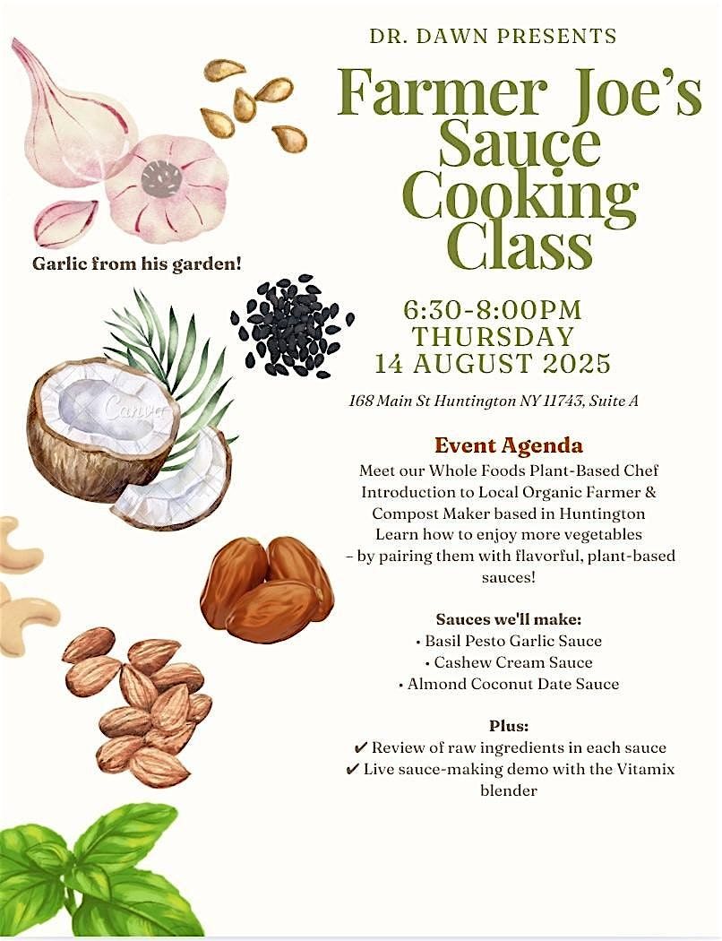 Dr. Dawn Presents Farmer Joe’s Sauce Cooking Class, 14 August | Event in Huntington | AllEvents