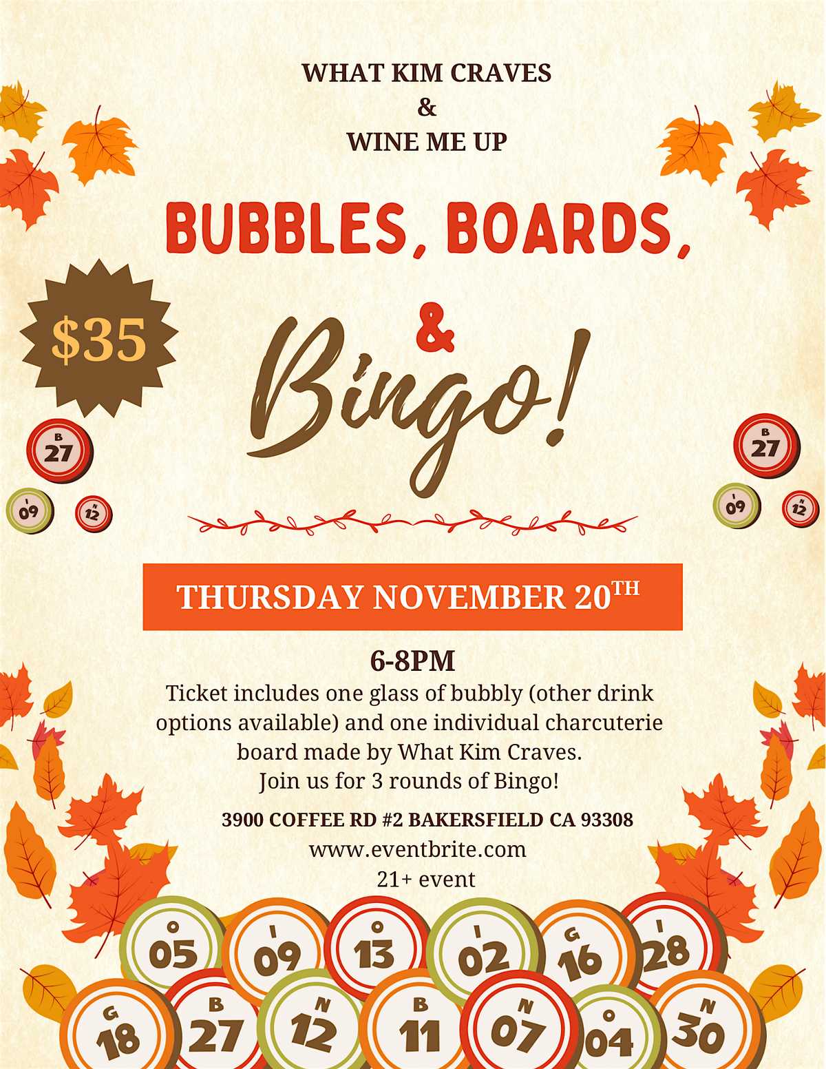 Bubbles, Boards, & Bingo, 20 November | Event in Bakersfield | AllEvents