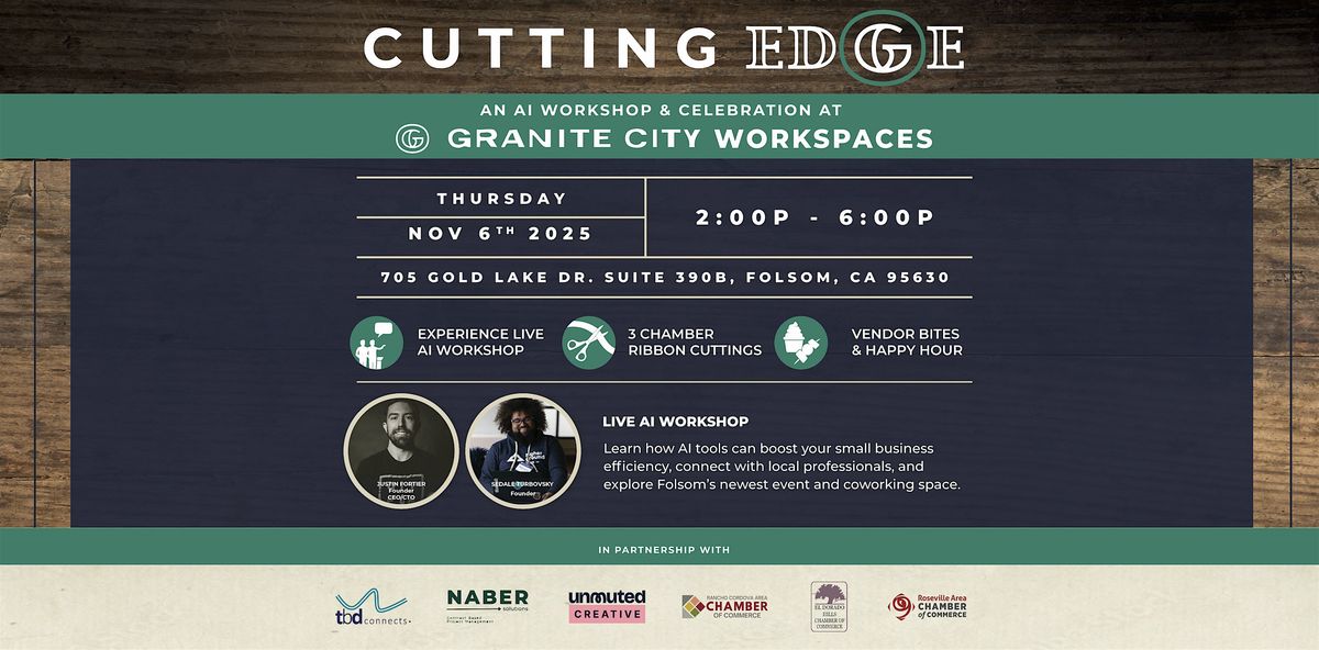 Cutting Edge with Granite City Workspaces, 6 November | Event in Folsom | AllEvents