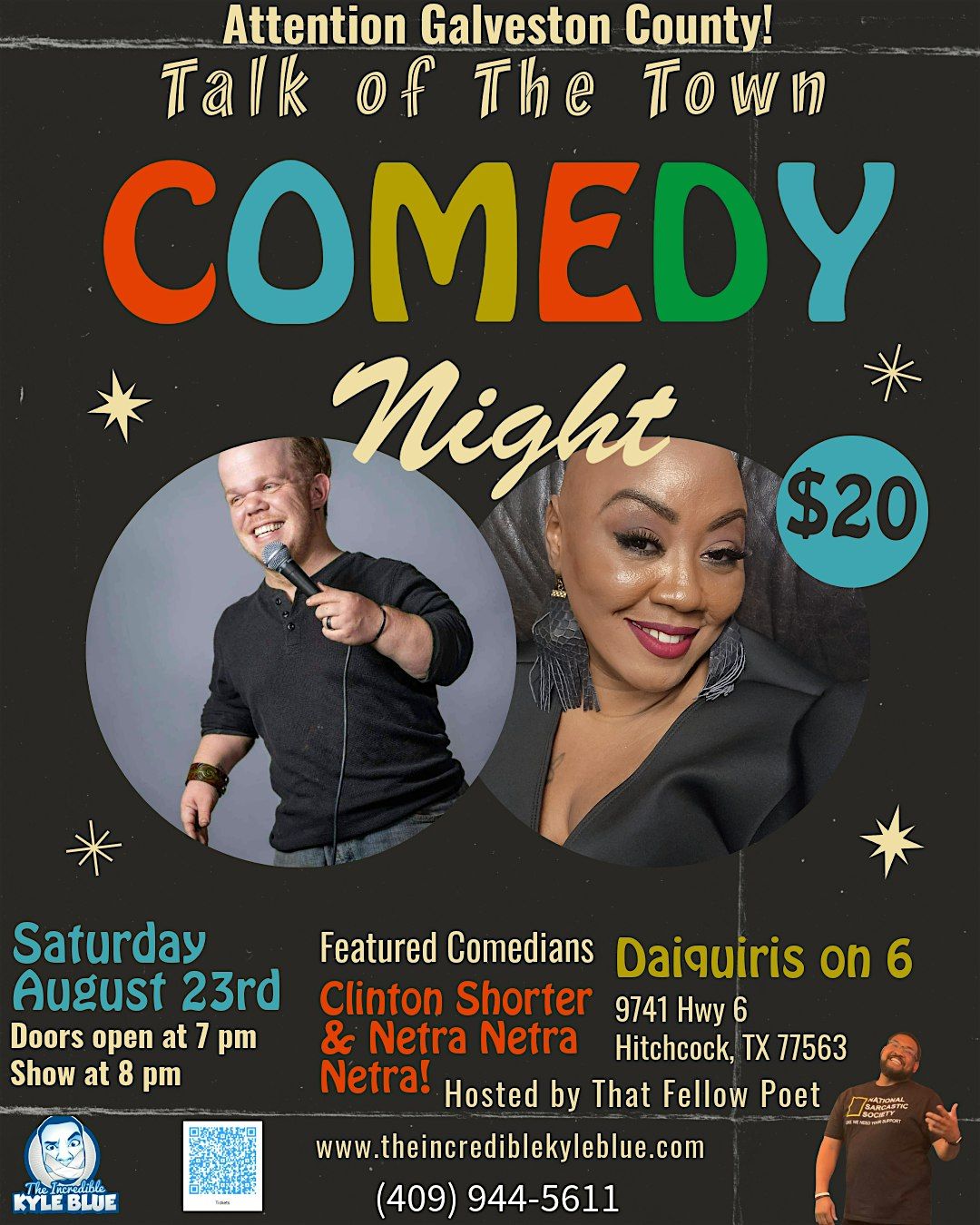 Talk of the Town Comedy Night with Clinton Shorter and Netra Netra Netra!, 23 August | Event in Hitchcock