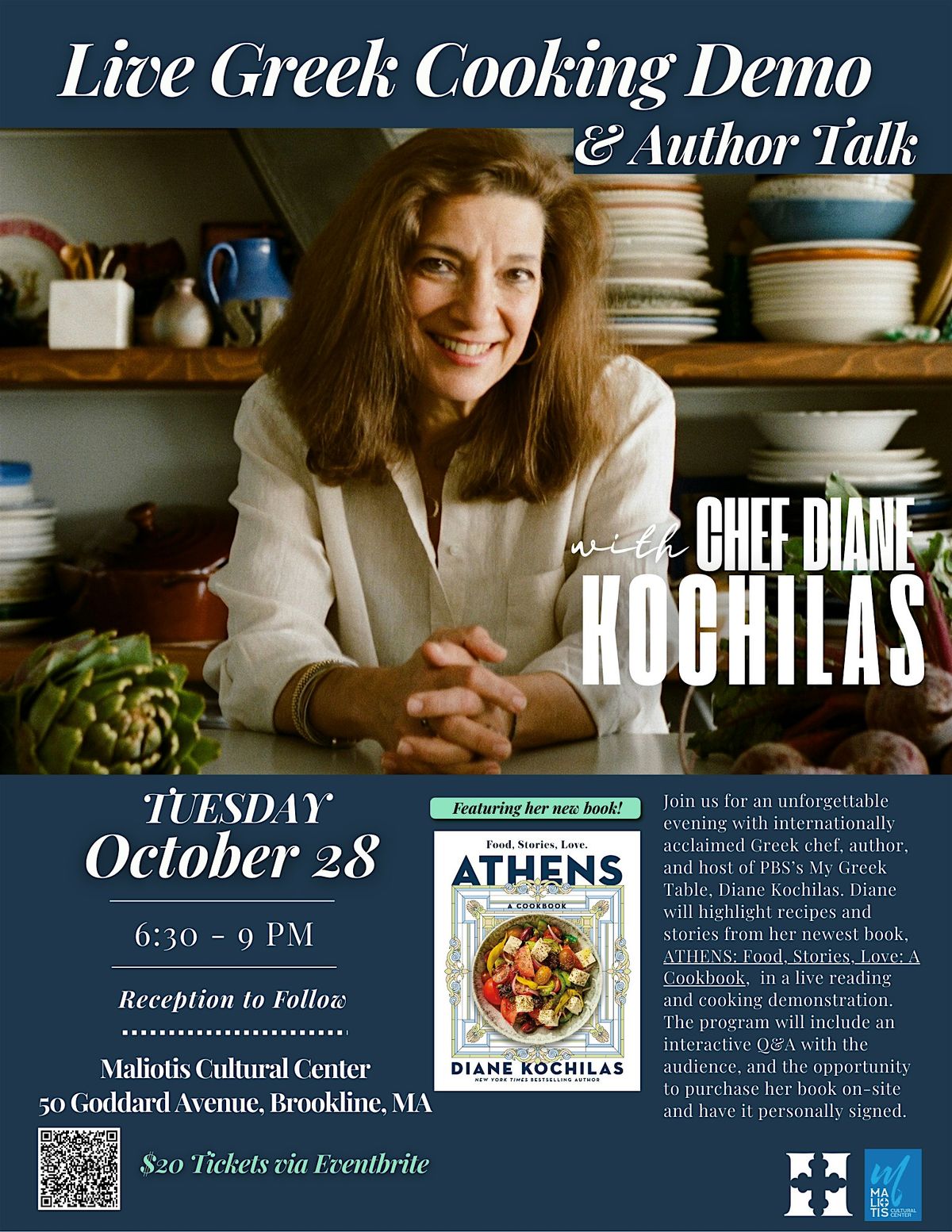 Live Greek Cooking Demo & Author Talk with TV host & Chef Diane Kochilas, 28 October | Event in Brookline
