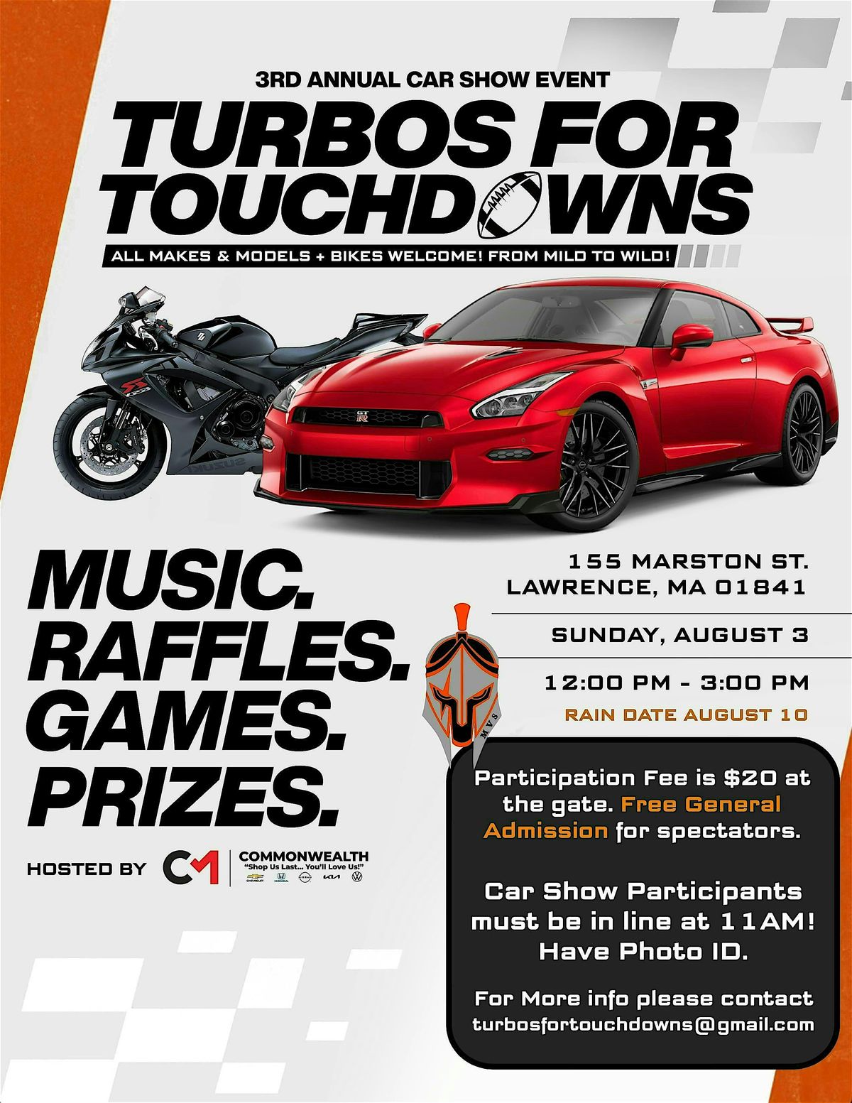 3rd Annual Merrimack Valley Spartans "Turbos for Touchdowns" Car Show, 3 August | Event in Lawrence