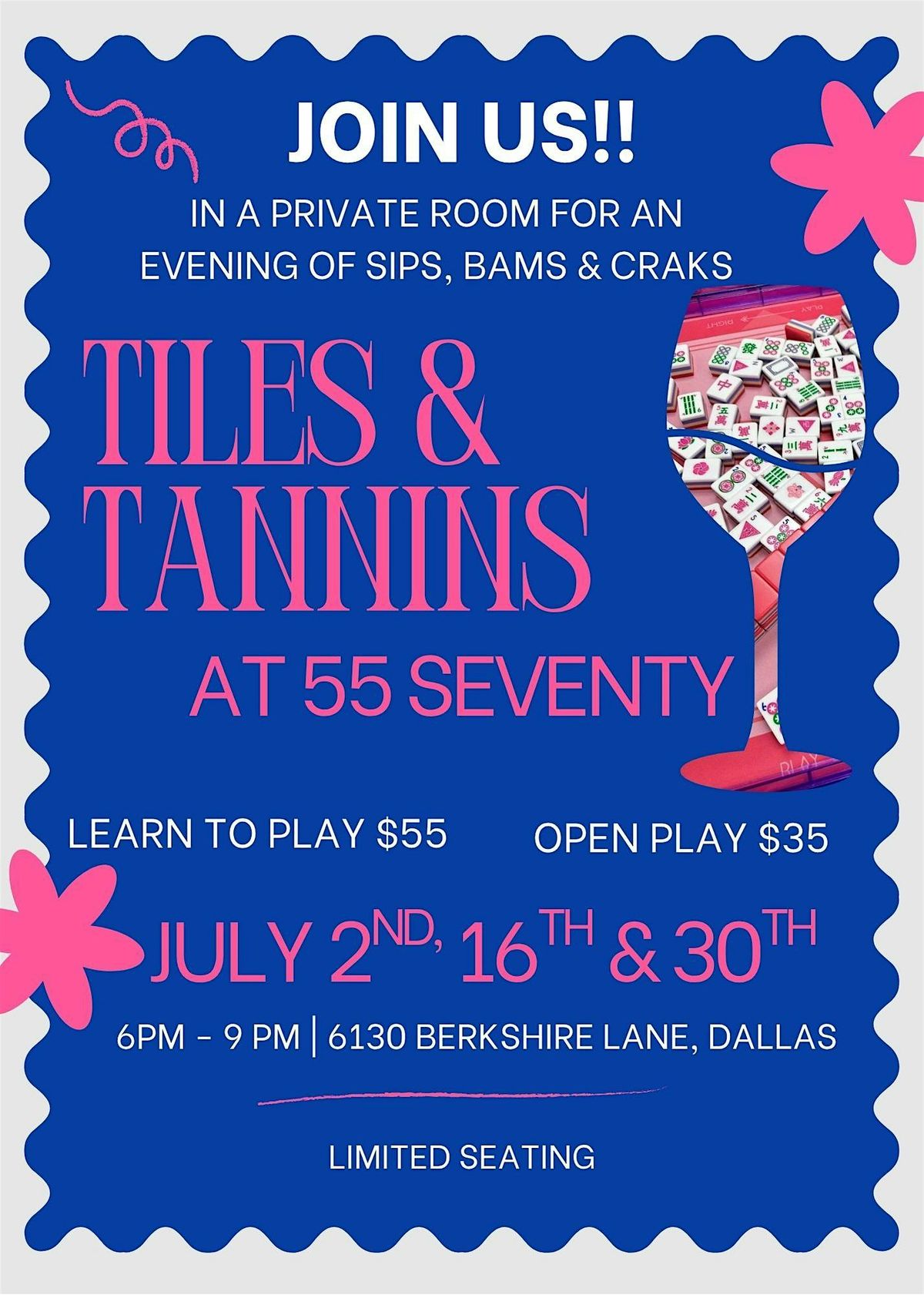 Join Us  For Mahjong: TILES & TANNINS at 55 Seventy, 30 July | Event in Dallas | AllEvents