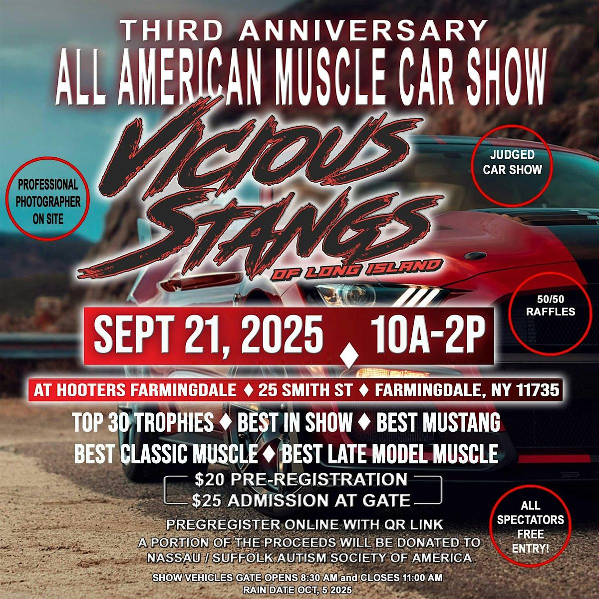 Vicious Stangs of Long Island 3rd Anniversary All American Muscle Car Show, 21 September | Event in Farmingdale
