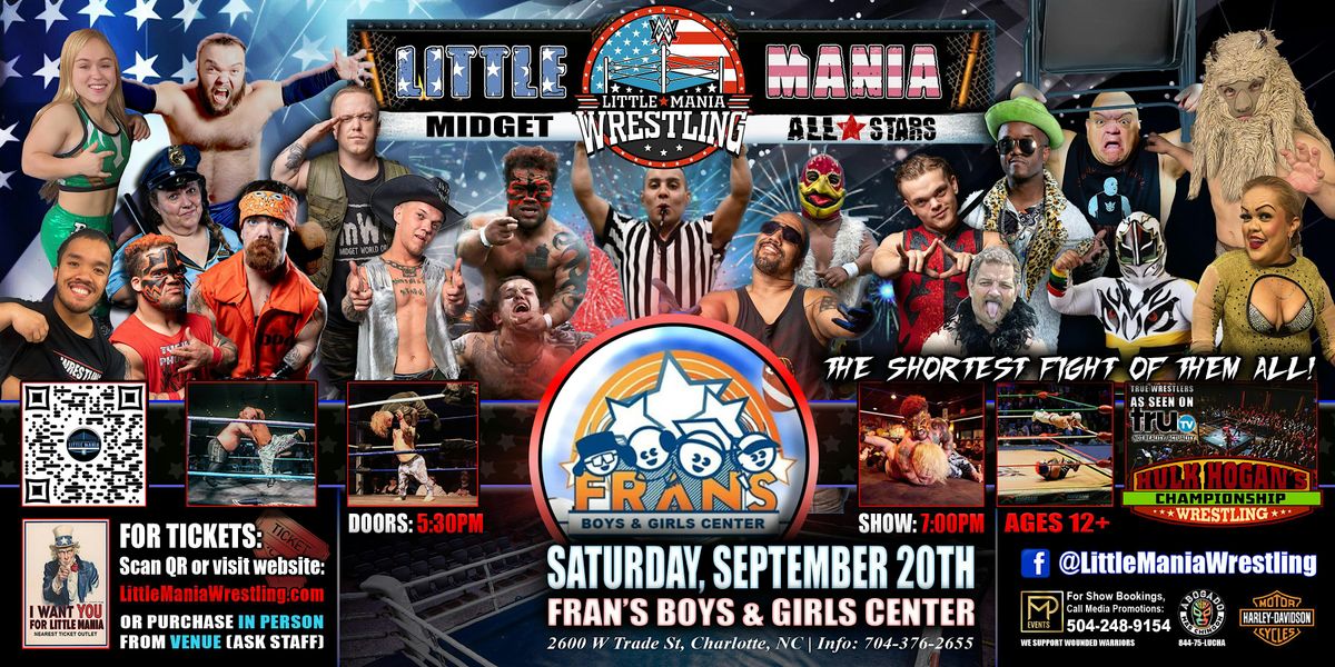 Charlotte, NC - Little Mania Midget Wrestling @Fran's Boys & Girls Center, 20 September | Event in Charlotte