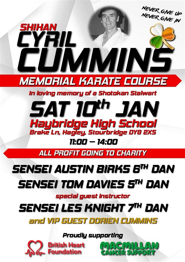 Shihan Cyril Cummins Memorial Karate Course, 10 January | Event in Hagley | AllEvents
