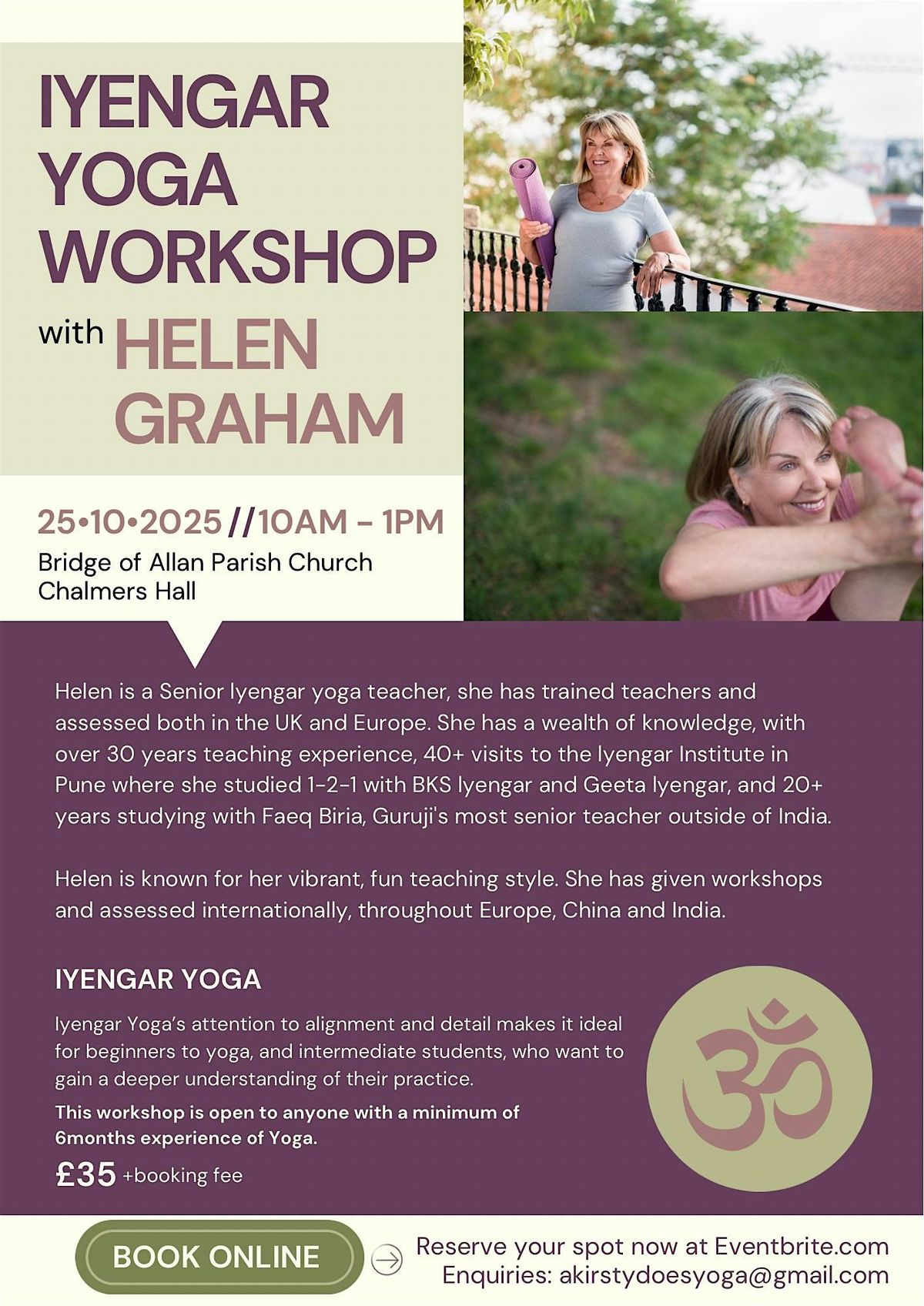 Iyengar Yoga Workshop with Helen Graham, 25 October | Event in Bridge of Allan | AllEvents
