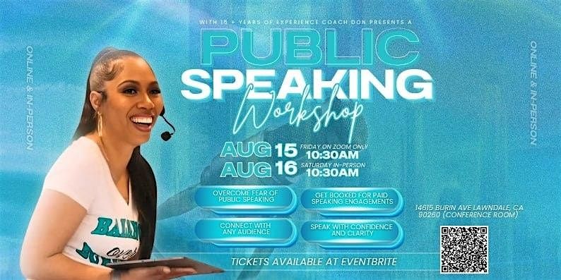 Speak with Power: Public Speaking Workshop (Virtual + In-Person Options), 15 August | Event in Lawndale | AllEvents
