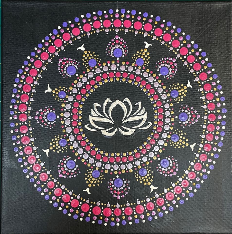 Lotus Mandala, Dot Art, White Light Book store, Cranston, 12 May 2023