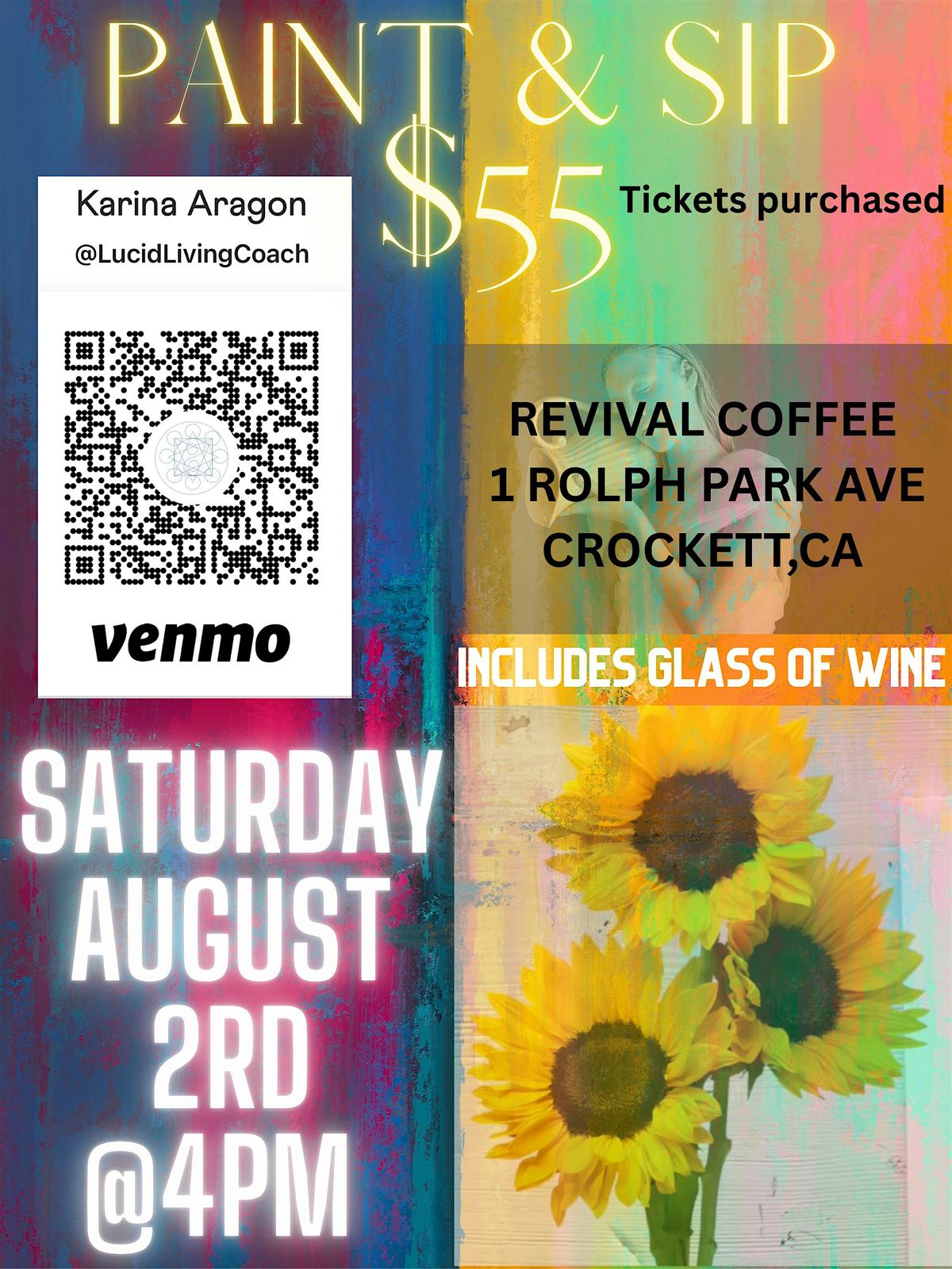 COSMIC CANVAS SUMMER SUNFLOWERS PAINT & SIP, 2 August | Event in Crockett | AllEvents