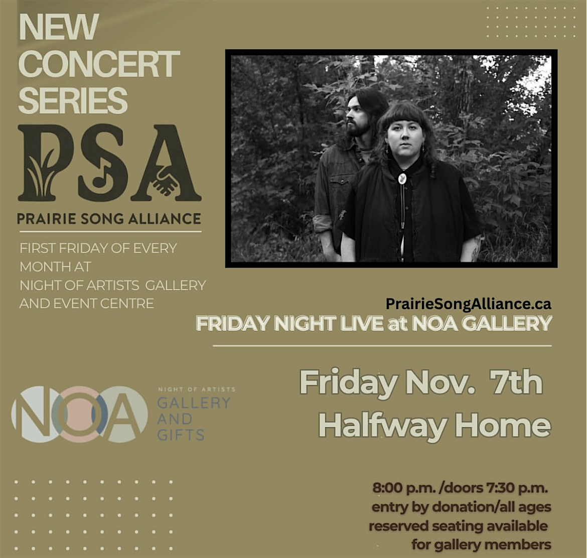 PSA Presents: Friday Night Live with Halfway Home at NOA Gallery, 7 November | Event in Edmonton | AllEvents