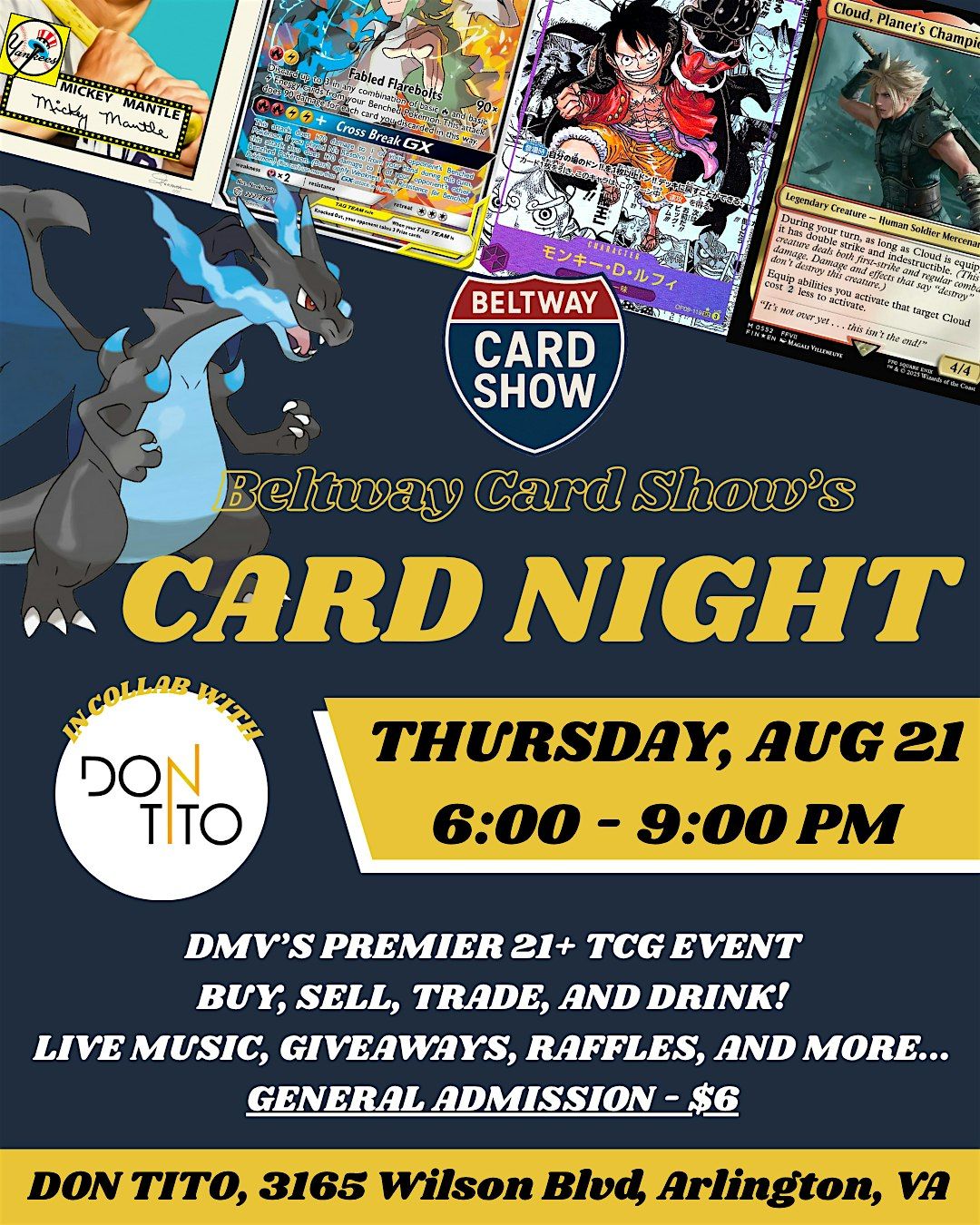 Beltway Card Show: Card Night at Don Tito, 21 August | Event in Arlington | AllEvents