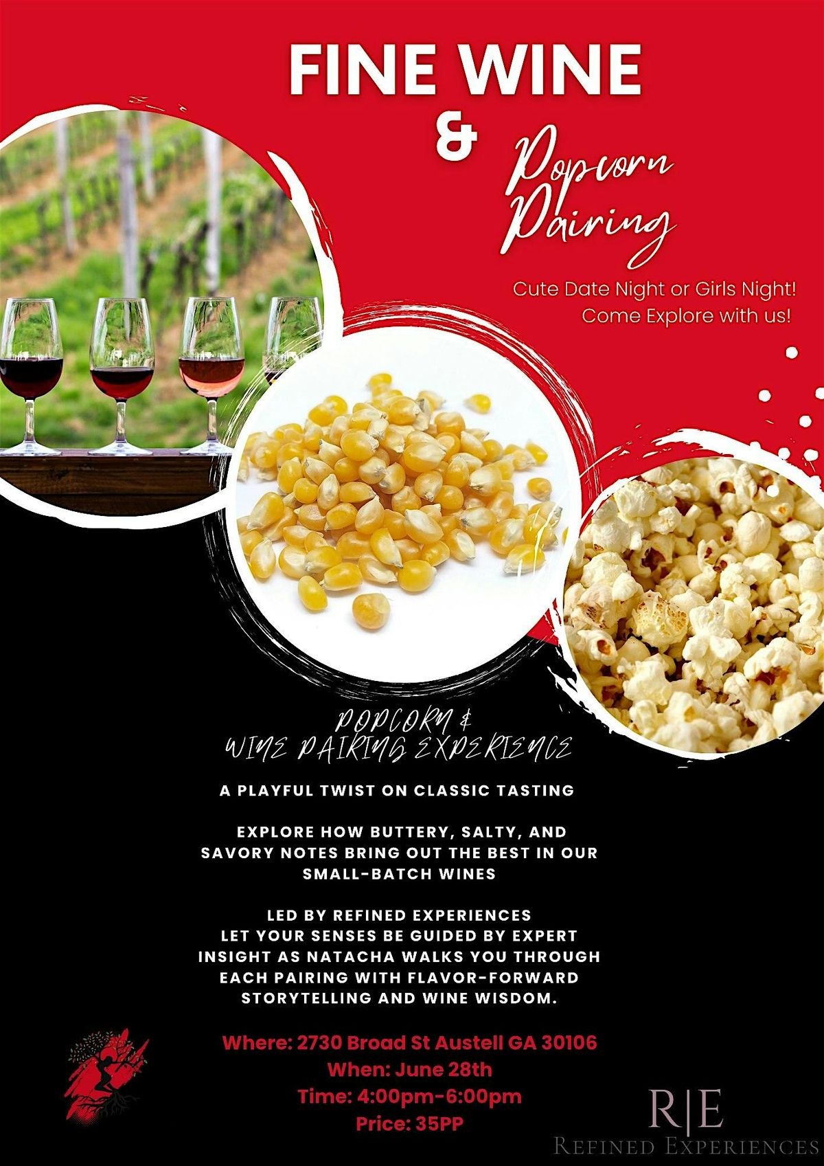 Popcorn & Wine Pairing, 28 June | Event in Austell | AllEvents