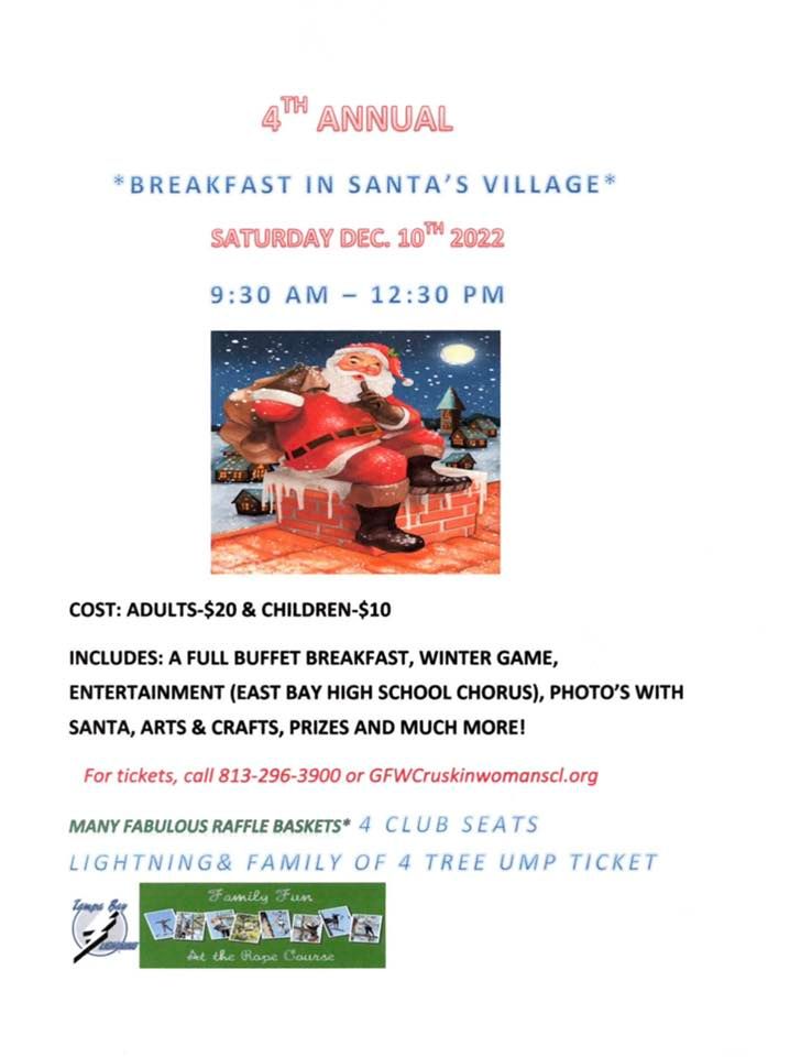 Breakfast in Santa’s Village, GFWC Ruskin Woman's Club, December 10