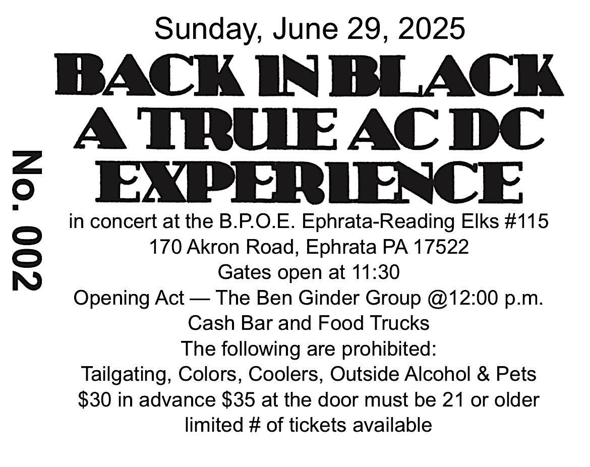 Back in Black, 29 June | Event in Ephrata | AllEvents