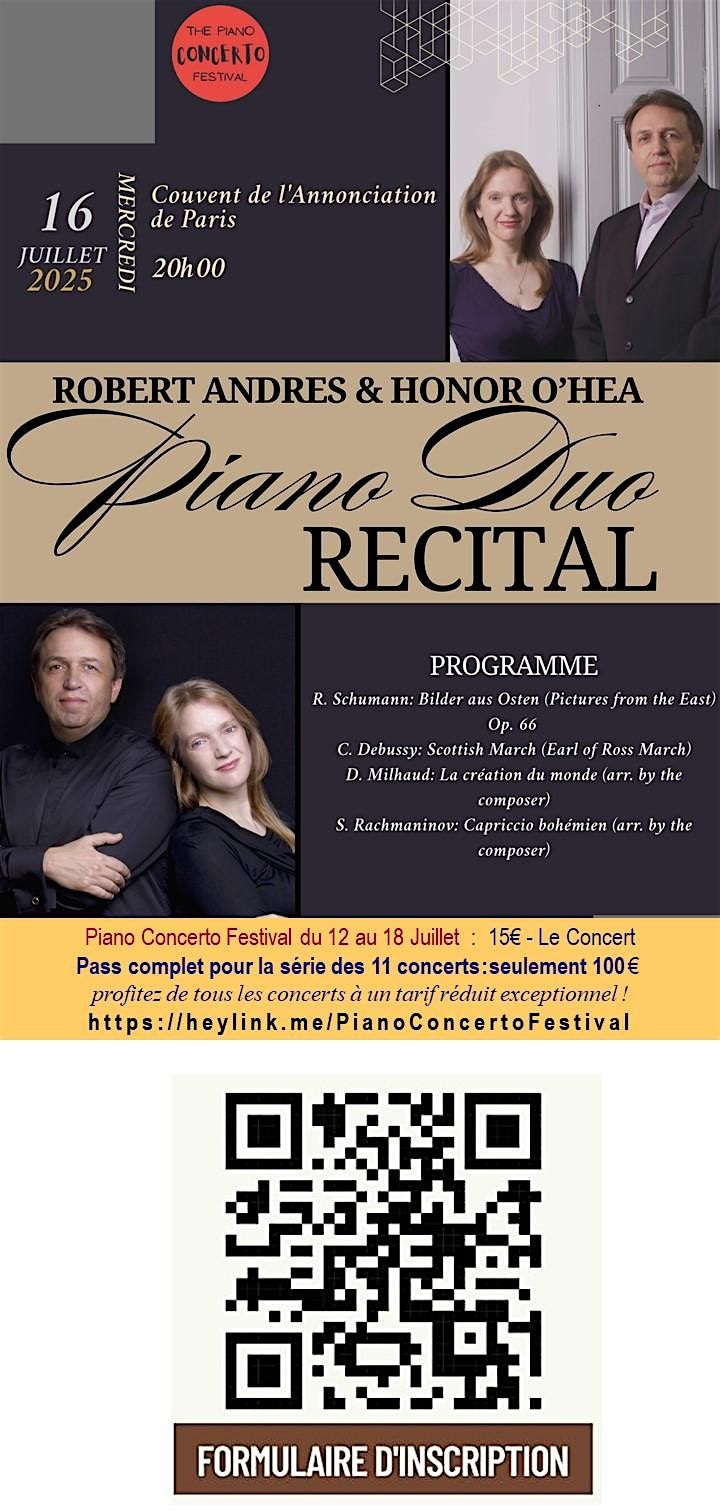 Piano Récital à 4 mains - Robert Andres & Honor O'Hea  : Concert 15€ | Event in Paris | AllEvents