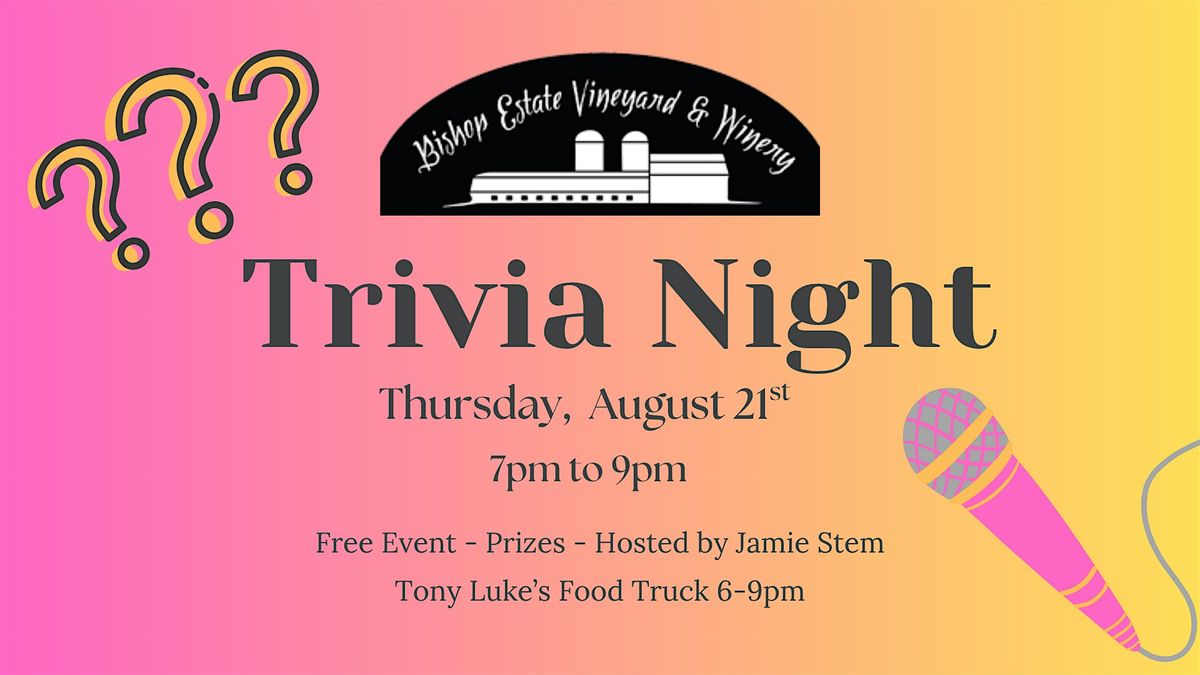 Trivia Night at Bishop Estate hosted by Jamie Stem, 21 August | Event in Perkasie | AllEvents