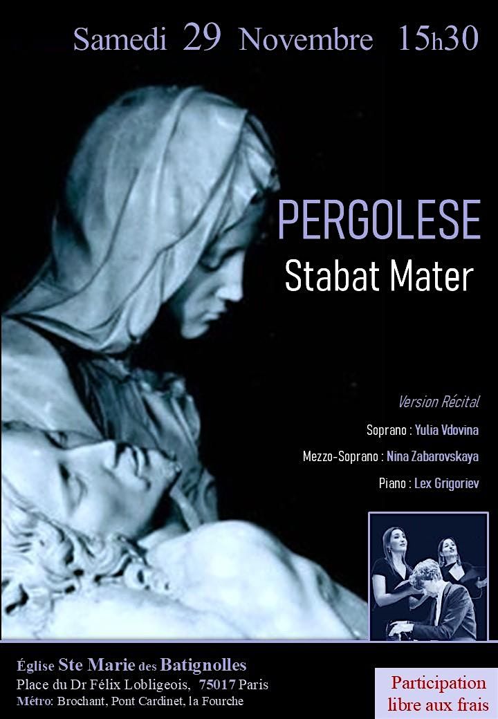 Stabat Mater de Pergolèse : version Récital, 29 November | Event in Paris | AllEvents