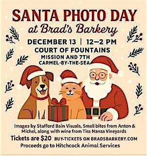 Santa Paws Photo Day at Brad's Barkery + Grooming in Carmel-by-the-Sea, 13 December | Event in Carmel-by-the-Sea