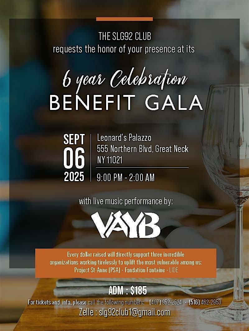 The SLG92 Club 6th Year Benefit Gala featuring VAYB, 6 September | Event in Great Neck | AllEvents