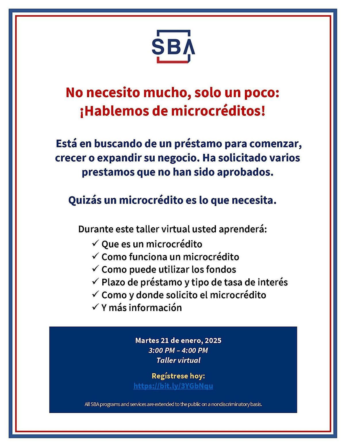 No necesito mucho, solo un poco:  ¡Hablemos de microcréditos! | Online Event | AllEvents