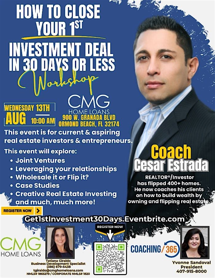 "How to Close Your 1st Investment Deal in 30 Days or Less" Workshop, 13 August | Event in Ormond Beach